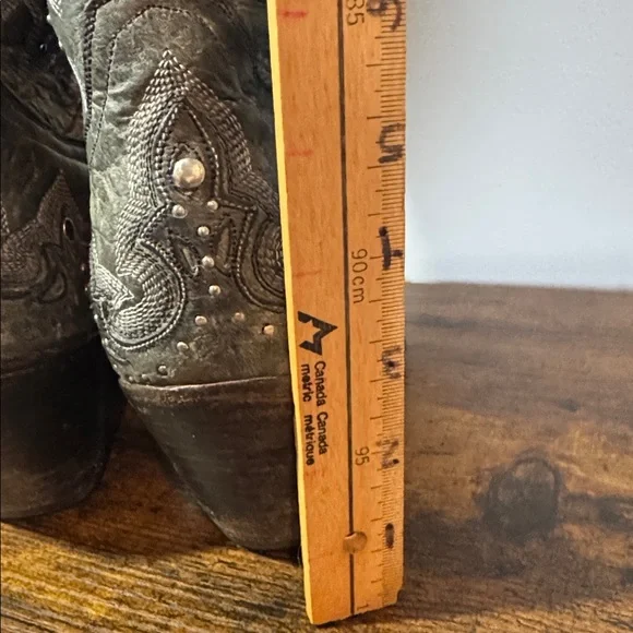Vintage Corral Cowboy Boots Gray Leather Silver Studs Women's Size 10 - Picture 15 of 16